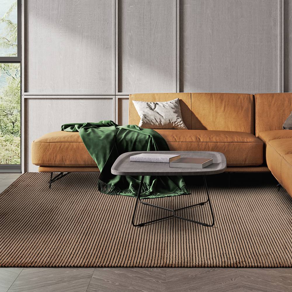 Kuza Plain Stripe Terracotta Rug
