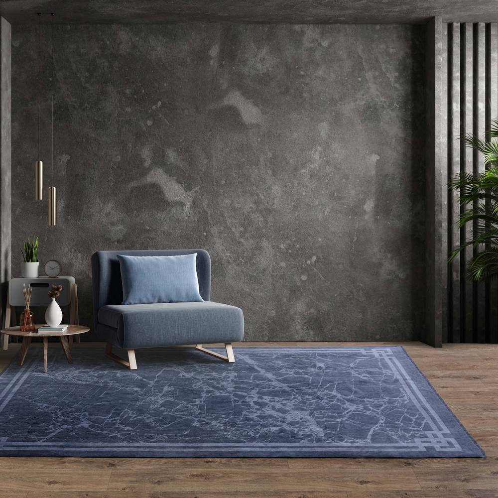 Zehraya ZE02 Ink Blue Border Rug